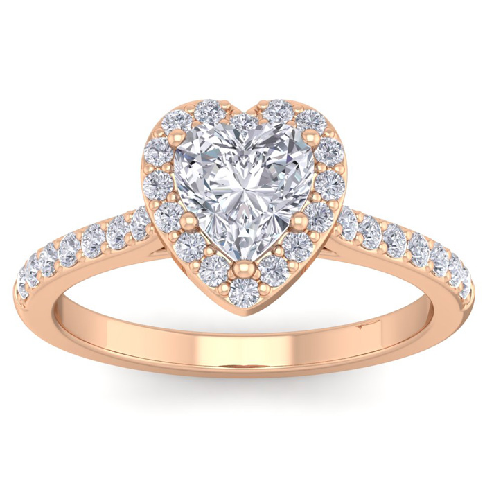 1 1/3 Carat Heart Shape Halo Diamond Engagement Ring in 14K Rose Gold (3.70 g)  Size 4.5 by SuperJeweler