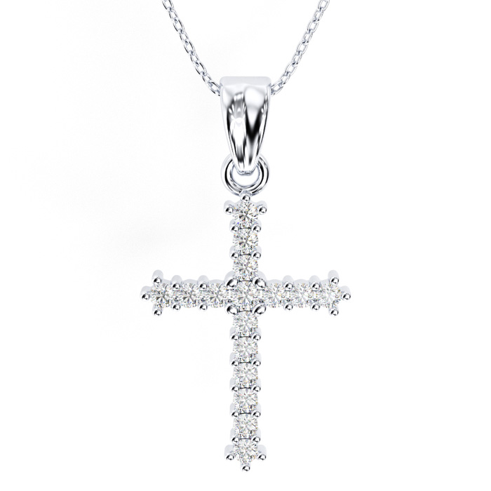 Classic 1/4 Carat Diamond Cross Pendant Necklace in White Gold, , 18 Inch Chain by SuperJeweler