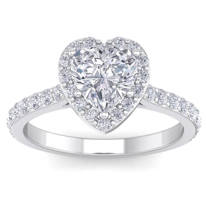 1 3/4 Carat Heart Shape Halo Diamond Engagement Ring in 14K White Gold (3.70 g)