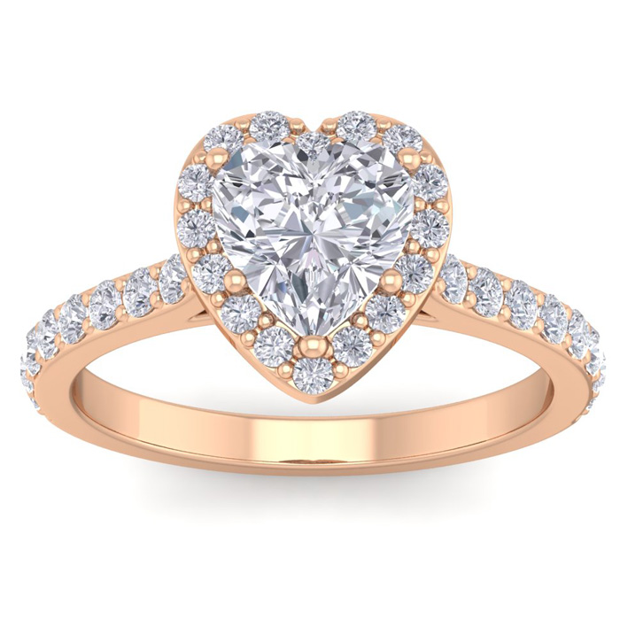 1 3/4 Carat Heart Shape Halo Diamond Engagement Ring in 14K Rose Gold (3.70 g)