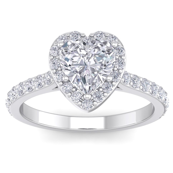 1 3/4 Carat Heart Shape Halo Diamond Engagement Ring in 14K White Gold (3.70 g) by SuperJeweler