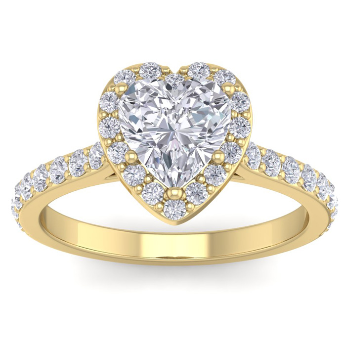 1 3/4 Carat Heart Shape Halo Diamond Engagement Ring in 14K Yellow Gold (3.70 g)