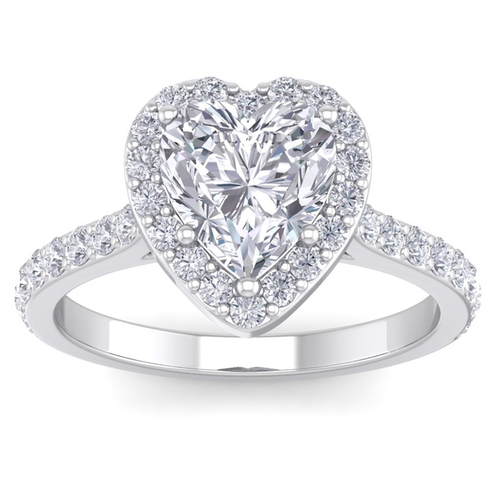 2.5 Carat Heart Shape Halo Diamond Engagement Ring in 14K White G