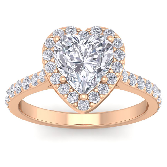 2.5 Carat Heart Shape Halo Diamond Engagement Ring in 14K Rose Gold (4.40 g)  Size 8.5 by SuperJeweler