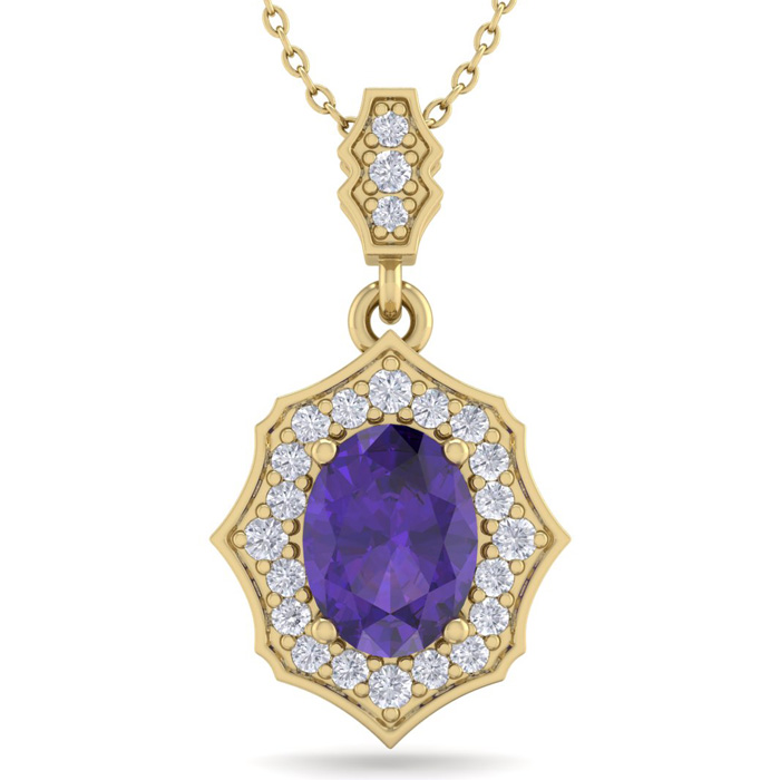 1 1/3 Carat Oval Shape Amethyst & Diamond Necklace in 14K Yellow Gold (2.60 g), 18 Inches,  by SuperJeweler