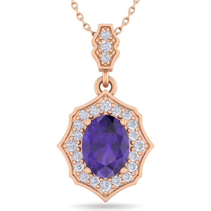 1 1/3 Carat Oval Shape Amethyst & Diamond Necklace in 14K Rose Gold (2.60 g), 18 Inches,  by SuperJeweler