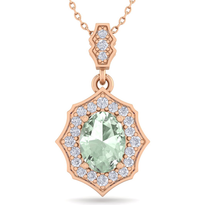 1 1/3 Carat Oval Shape Green Amethyst & Diamond Necklace in 14K Rose Gold (2.60 g), 18 Inches,  by SuperJeweler