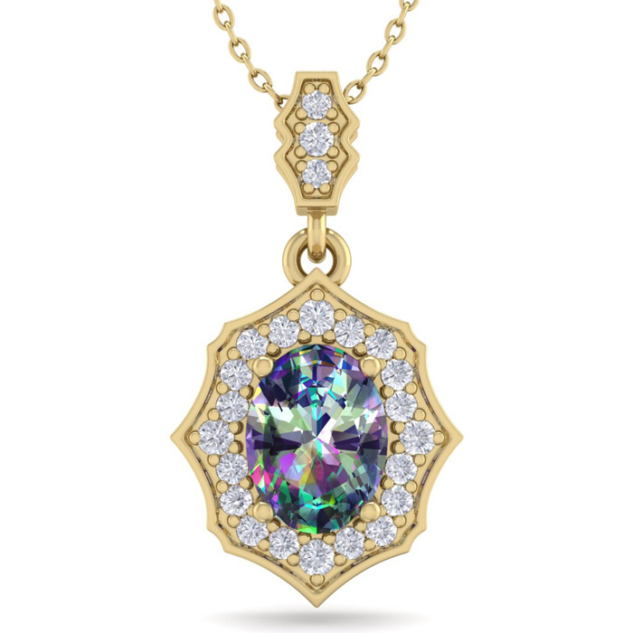 1 1/3 Carat Oval Shape Mystic Topaz & Diamond Necklace in 14K Yellow Gold (2.60 g), 18 Inches,  by SuperJeweler