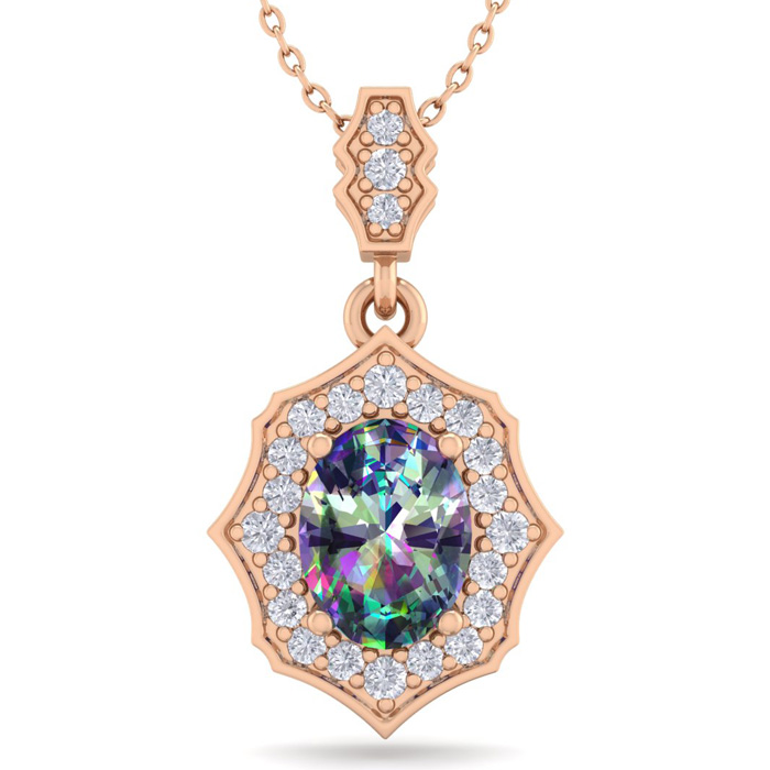 1 1/3 Carat Oval Shape Mystic Topaz & Diamond Necklace in 14K Rose Gold (2.60 g), 18 Inches,  by SuperJeweler