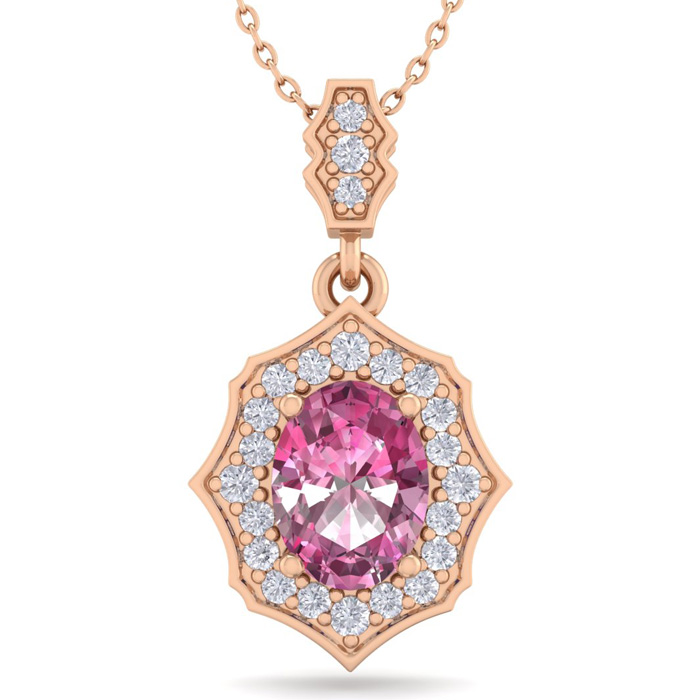 1 3/4 Carat Oval Shape Pink Topaz & Diamond Necklace in 14K Rose Gold (2.60 g), 18 Inches,  by SuperJeweler