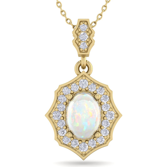 1.25 Carat Oval Shape Opal & Diamond Necklace in 14K Yellow Gold (2.60 g), 18 Inches,  by SuperJeweler