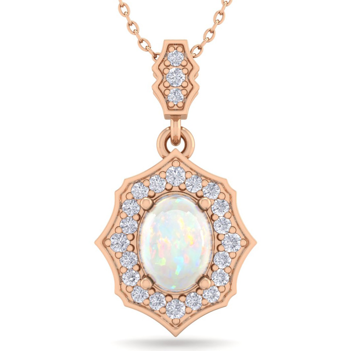 1.25 Carat Oval Shape Opal & Diamond Necklace in 14K Rose Gold (2.60 g), 18 Inches,  by SuperJeweler
