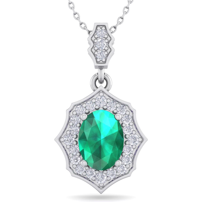 1.5 Carat Oval Shape Emerald Cut & Diamond Necklace in 14K White Gold (2.60 g), 18 Inches,  by SuperJeweler