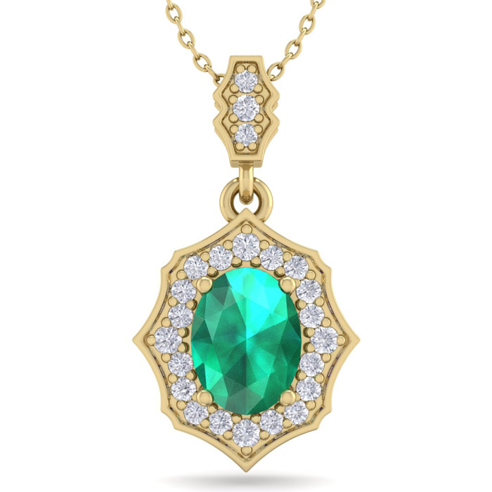 1.5 Carat Oval Shape Emerald Cut & Diamond Necklace in 14K Yellow Gold (2.60 g), 18 Inches,  by SuperJeweler