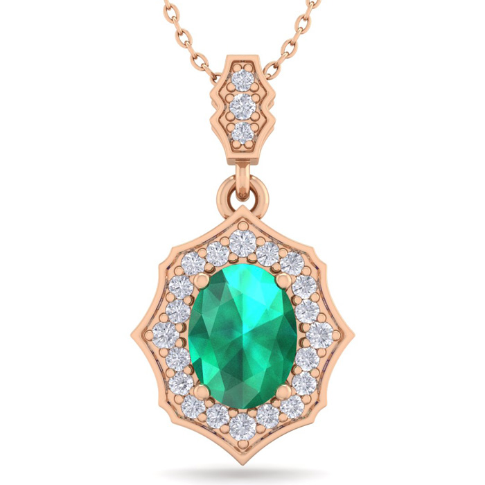 1.5 Carat Oval Shape Emerald Cut & Diamond Necklace in 14K Rose Gold (2.60 g), 18 Inches,  by SuperJeweler