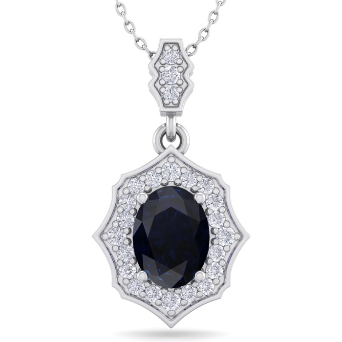 1 3/4 Carat Oval Shape Sapphire & Diamond Necklace in 14K White Gold (2.60 g), 18 Inches,  by SuperJeweler