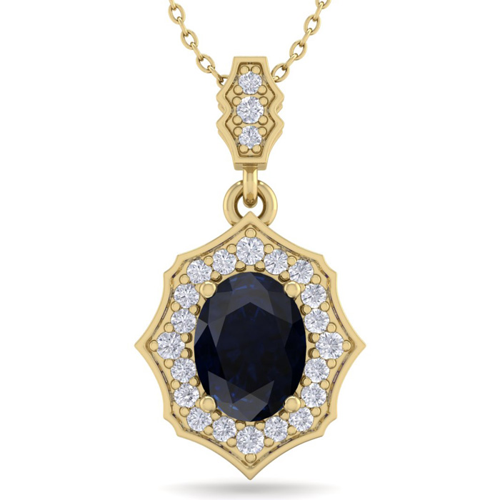 1 3/4 Carat Oval Shape Sapphire & Diamond Necklace in 14K Yellow Gold (2.60 g), 18 Inches,  by SuperJeweler