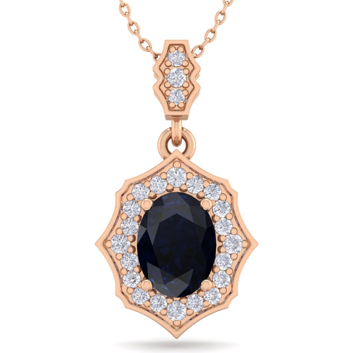 1 3/4 Carat Oval Shape Sapphire & Diamond Necklace in 14K Rose Gold (2.60 g), 18 Inches,  by SuperJeweler