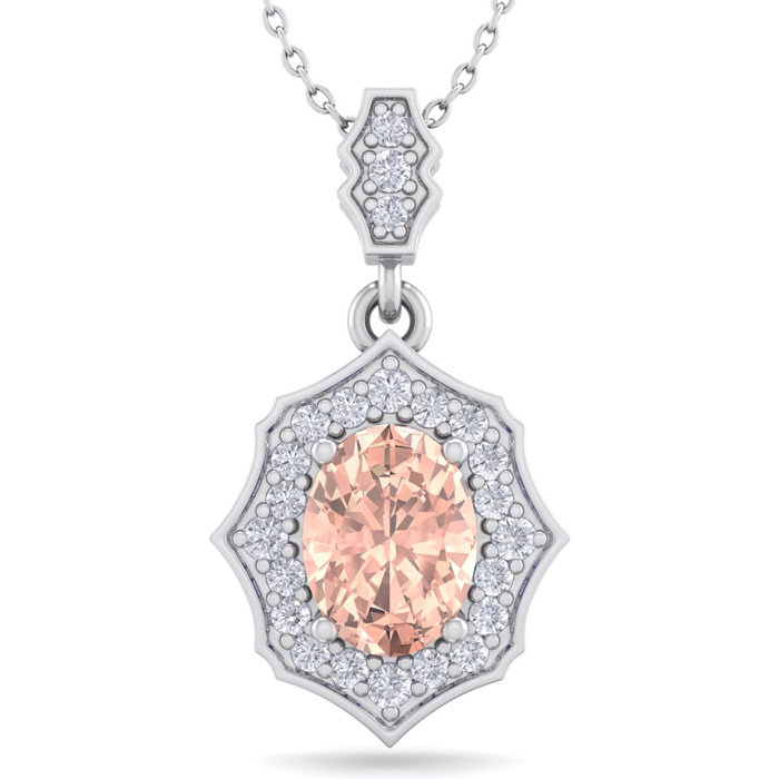 1.5 Carat Oval Shape Morganite & Diamond Necklace in 14K White Gold (2.60 g), 18 Inches,  by SuperJeweler