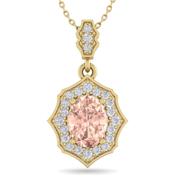 1.5 Carat Oval Shape Morganite & Diamond Necklace in 14K Yellow Gold (2.60 g), 18 Inches,  by SuperJeweler