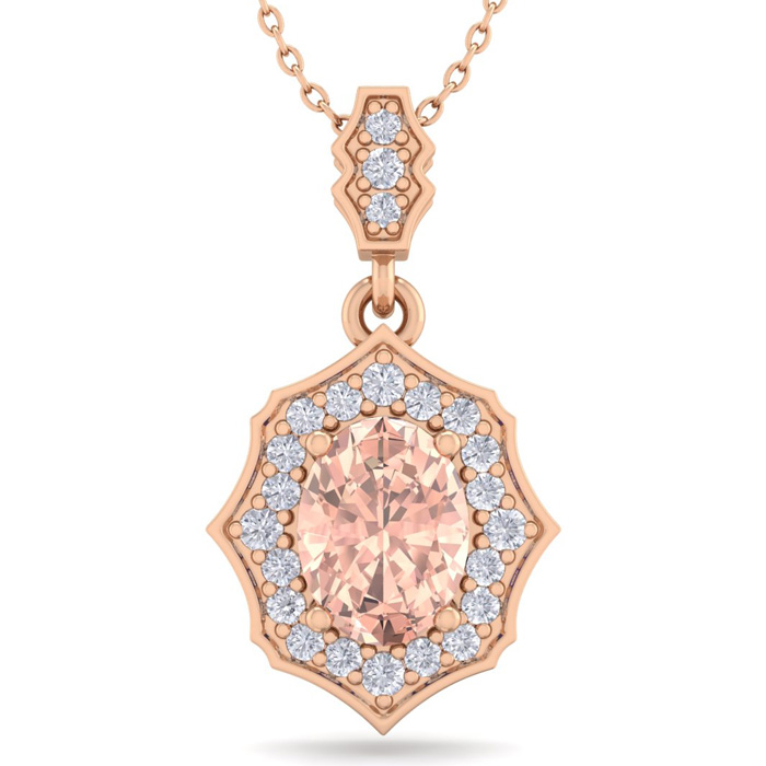 1.5 Carat Oval Shape Morganite & Diamond Necklace in 14K Rose Gold (2.60 g), 18 Inches,  by SuperJeweler