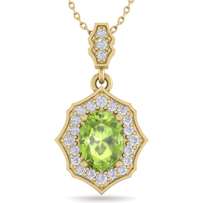 1.5 Carat Oval Shape Peridot & Diamond Necklace in 14K Yellow Gold (2.60 g), 18 Inches,  by SuperJeweler