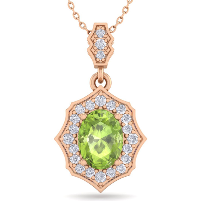 1.5 Carat Oval Shape Peridot & Diamond Necklace in 14K Rose Gold (2.60 g), 18 Inches,  by SuperJeweler