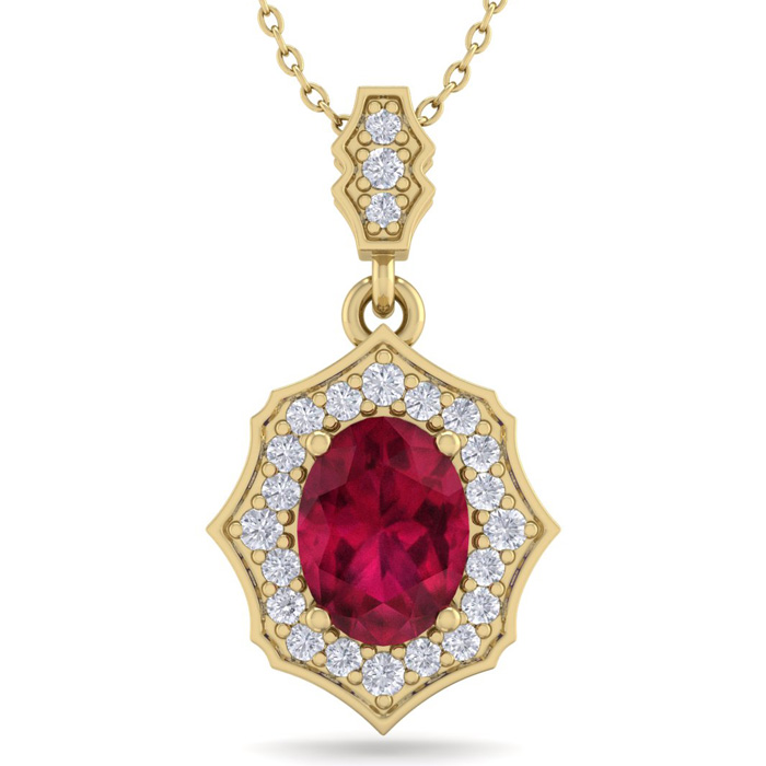 1 3/4 Carat Oval Shape Ruby & Diamond Necklace in 14K Yellow Gold (2.60 g), 18 Inches,  by SuperJeweler