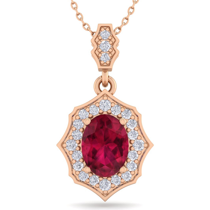 1 3/4 Carat Oval Shape Ruby & Diamond Necklace in 14K Rose Gold (2.60 g), 18 Inches,  by SuperJeweler