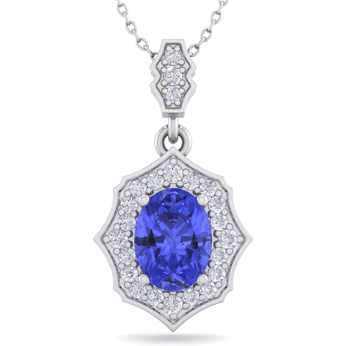 1.5 Carat Oval Shape Tanzanite & Diamond Necklace in 14K White Gold (2.60 g), 18 Inches,  by SuperJeweler