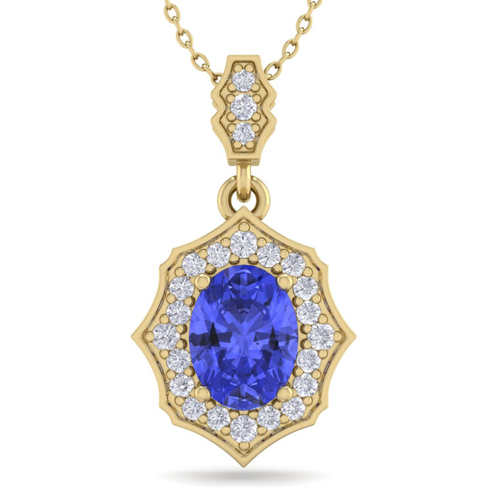 1.5 Carat Oval Shape Tanzanite & Diamond Necklace in 14K Yellow Gold (2.60 g), 18 Inches,  by SuperJeweler