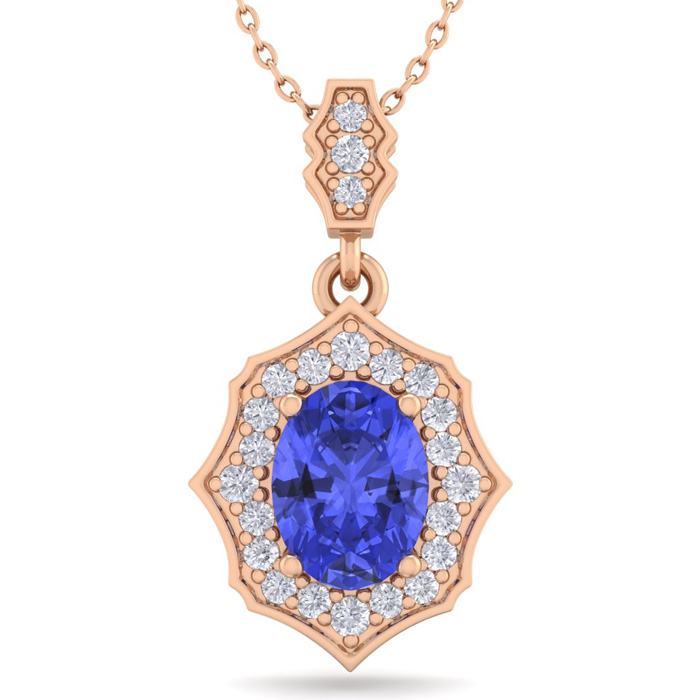 1.5 Carat Oval Shape Tanzanite & Diamond Necklace in 14K Rose Gold (2.60 g), 18 Inches,  by SuperJeweler