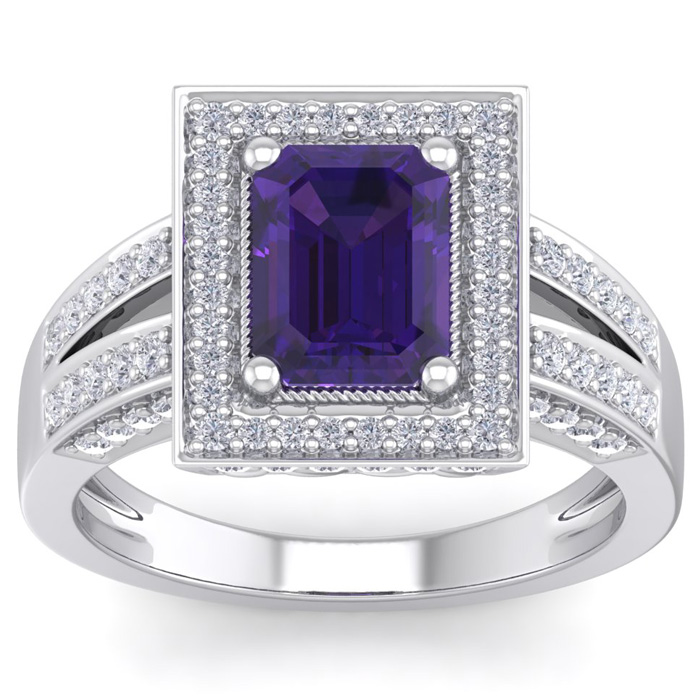 2 1/5 Carat Amethyst & Halo 80 Diamond Ring in 14K White Gold (5.70 g), , Size 4 by SuperJeweler