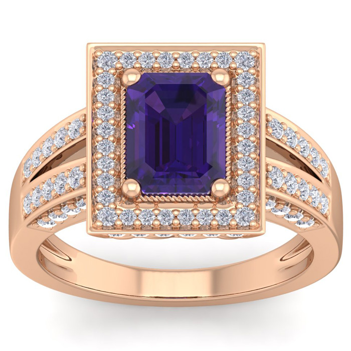 2 1/5 Carat Amethyst & Halo 80 Diamond Ring in 14K Rose Gold (5.70 g), , Size 4 by SuperJeweler