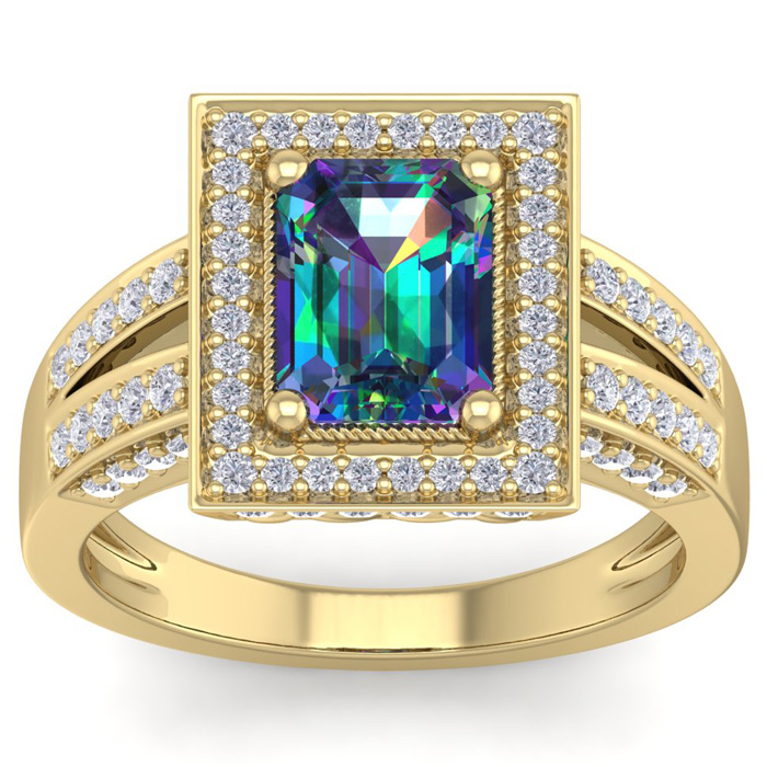 2 1/5 Carat Mystic Topaz & Halo 80 Diamond Ring in 14K Yellow Gold (5.70 g), , Size 4 by SuperJeweler