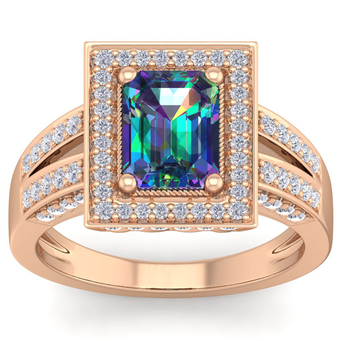 2 1/5 Carat Mystic Topaz & Halo 80 Diamond Ring in 14K Rose Gold (5.70 g), , Size 4 by SuperJeweler