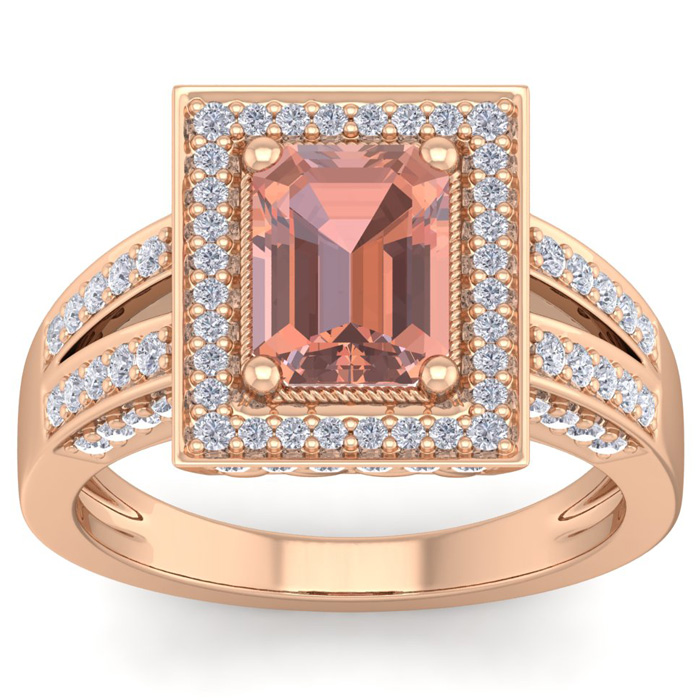 2 Carat Morganite & Halo 80 Diamond Ring in 14K Rose Gold (5.70 g), , Size 4 by SuperJeweler