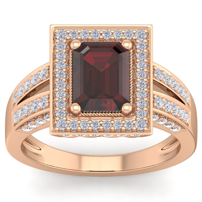 2.5 Carat Garnet & Halo 80 Diamond Ring in 14K Rose Gold (5.70 g), , Size 4 by SuperJeweler