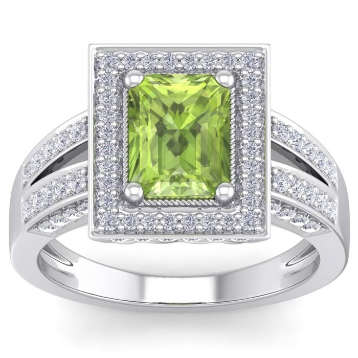 2.5 Carat Peridot & Halo 80 Diamond Ring in 14K White Gold (5.70 g), , Size 4 by SuperJeweler