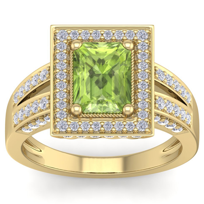 2.5 Carat Peridot & Halo 80 Diamond Ring in 14K Yellow Gold (5.70 g), , Size 4 by SuperJeweler