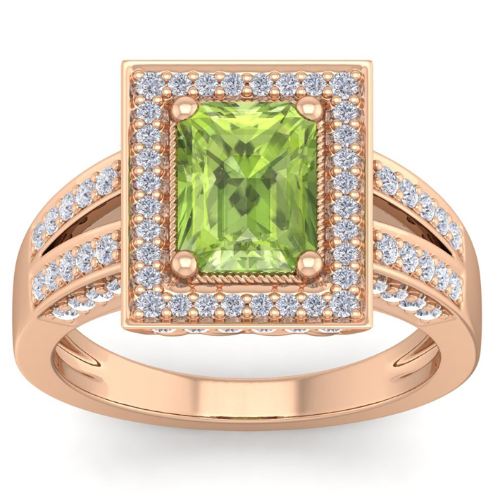 2.5 Carat Peridot & Halo 80 Diamond Ring in 14K Rose Gold (5.70 g), , Size 4 by SuperJeweler