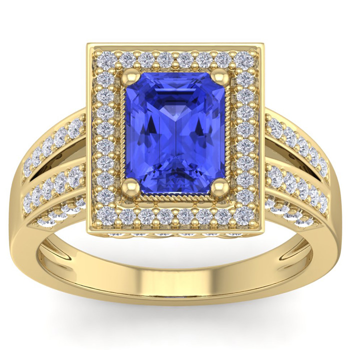 2.5 Carat Tanzanite & Halo 80 Diamond Ring in 14K Yellow Gold (5.70 g), , Size 4 by SuperJeweler