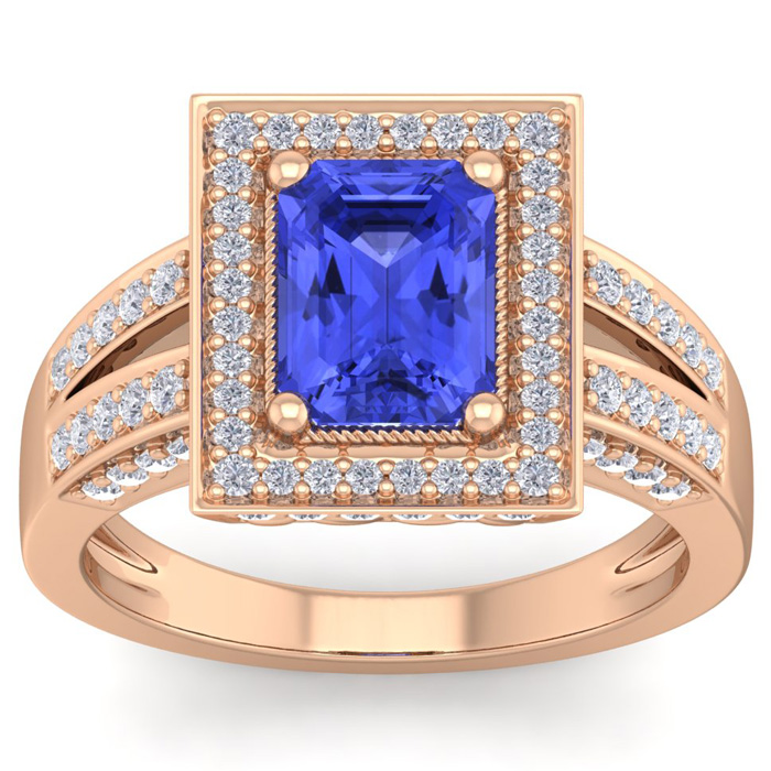 2.5 Carat Tanzanite & Halo 80 Diamond Ring in 14K Rose Gold (5.70 g), , Size 4 by SuperJeweler