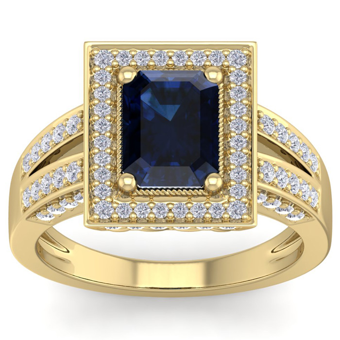 3 Carat Sapphire & Halo 80 Diamond Ring in 14K Yellow Gold (5.70 g), , Size 4 by SuperJeweler