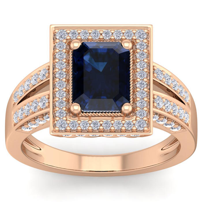 3 Carat Sapphire & Halo 80 Diamond Ring in 14K Rose Gold (5.70 g), , Size 4 by SuperJeweler