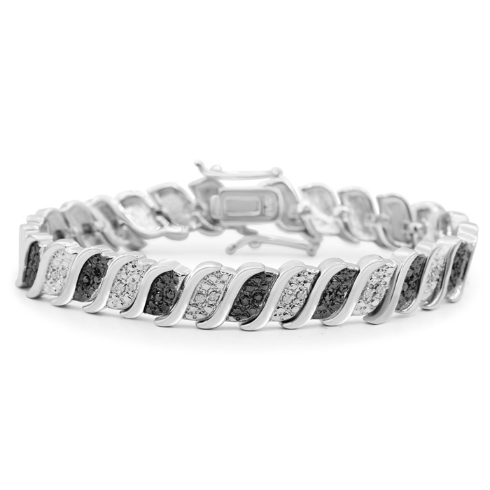 1/4 Carat Classic Black & White Diamond Tennis Bracelet in Platinum Overlay, , 7 Inch by SuperJeweler