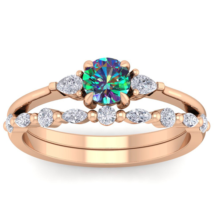 3/4 Carat Mystic Topaz & Diamond Antique Style Bridal Ring Set in 14K Rose Gold (3.70 g), , Size 4 by SuperJeweler