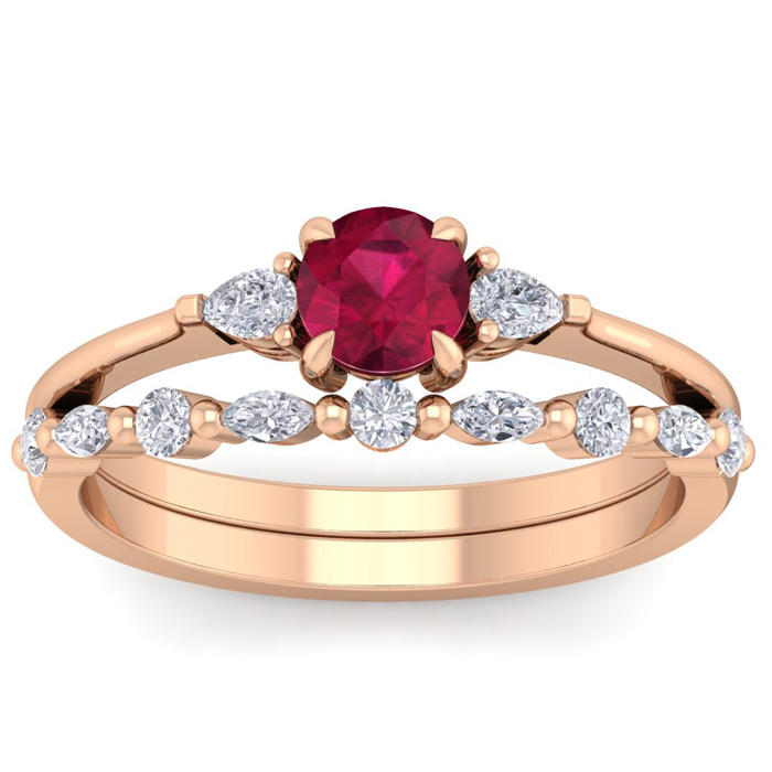 1 Carat Ruby & Diamond Antique Style Bridal Ring Set in 14K Rose Gold (3.70 g), , Size 4 by SuperJeweler