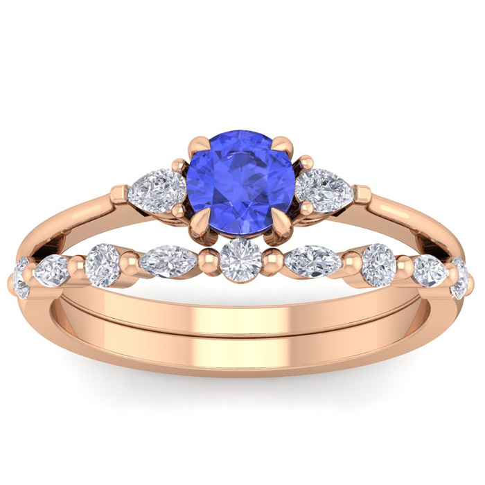 1 Carat Tanzanite & Diamond Antique Style Bridal Ring Set in 14K Rose Gold (3.70 g), , Size 4 by SuperJeweler