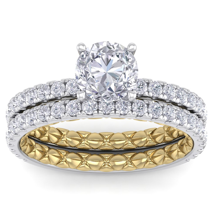 2 Carat Round Shape Diamond Bridal Ring Set in Quilted 14K White & Yellow Gold (5.30 g) (  SI2-I1)  Size 5 by SuperJeweler